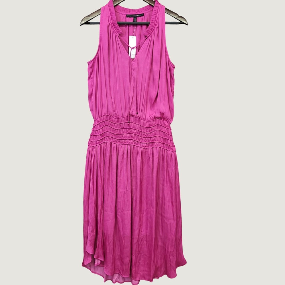 White House Black Market Dress Women M Pink New Smocked Halter 570305931